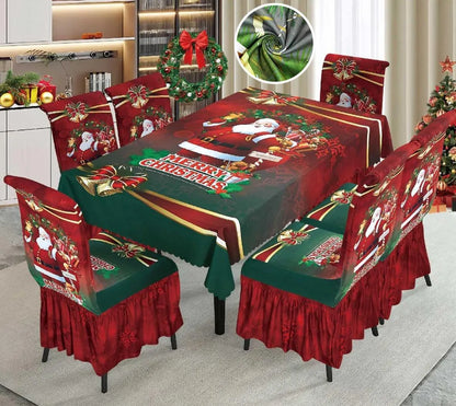 SET NAVIDEÑO DE COMEDOR – 6 FUNDAS PARA SILLAS + MANTEL