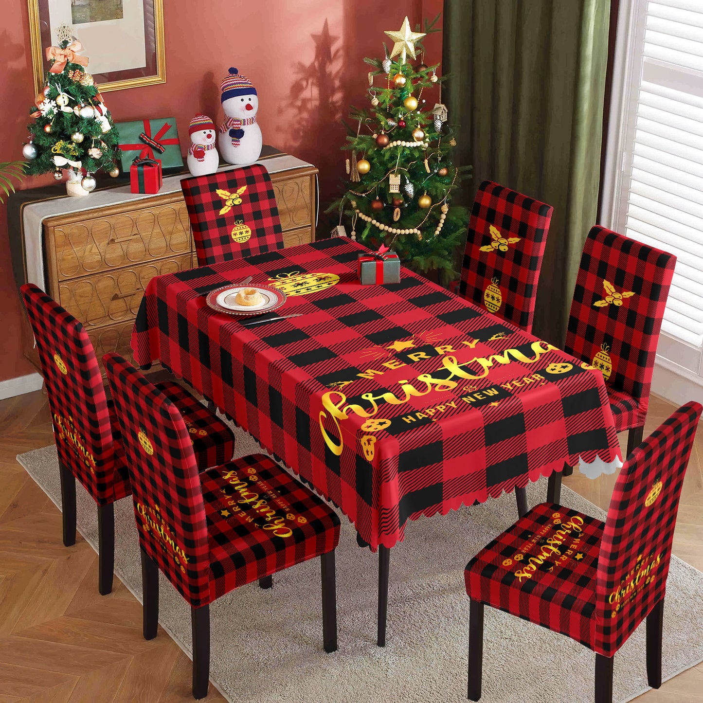 SET NAVIDEÑO DE COMEDOR – 6 FUNDAS PARA SILLAS + MANTEL