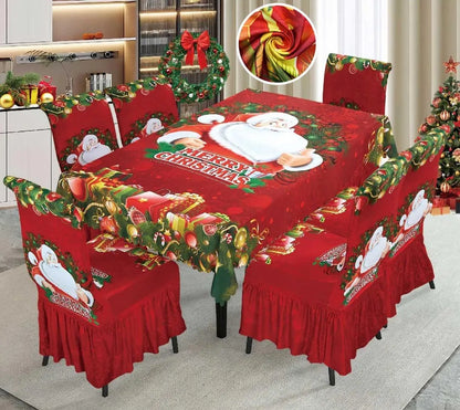 SET NAVIDEÑO DE COMEDOR – 6 FUNDAS PARA SILLAS + MANTEL